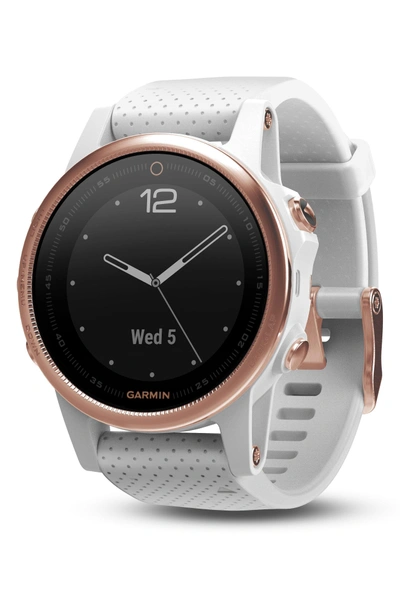 Shop Garmin Fenix 5s Sapphire Multisport Gps Smart Tracker Silicone Strap Watch, 42mm In Sapphire Rose