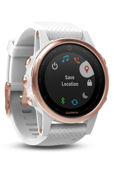 Shop Garmin Fenix 5s Sapphire Multisport Gps Smart Tracker Silicone Strap Watch, 42mm In Sapphire Rose