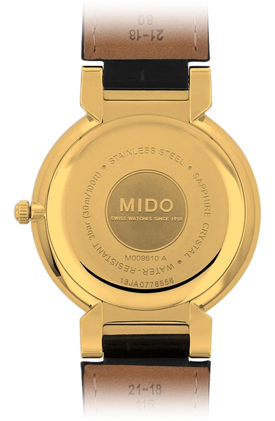 Shop Mido Dorada Leather Strap Watch, 38mm In Black/ White/ Gold