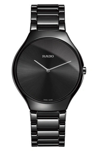 Shop Rado True Thinline Ceramic Bracelet Watch, 39mm In Black