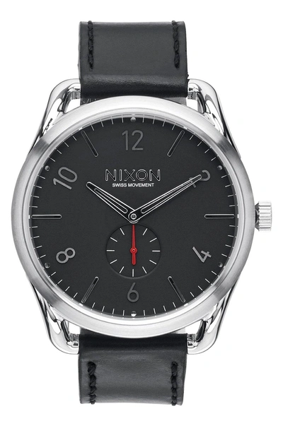 Shop Nixon 'the C45' Leather Strap Watch, 47mm In Black/ Silver