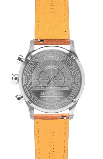 Shop Jack Mason Nautical Chronograph Leather Strap Watch, 42mm In Grey/ Tan