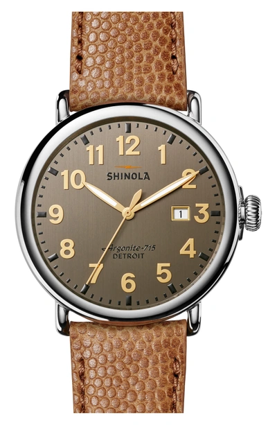 Shop Shinola Runwell Leather Strap Watch, 47mm In Dark Camel/ Brushed Dark