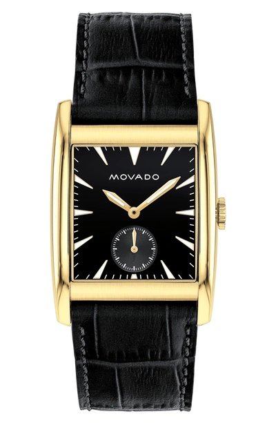 Shop Movado Heritage Leather Strap Watch, 41mm In Black/ Gold