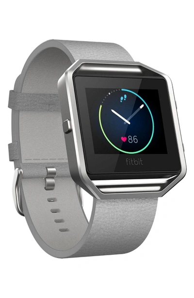 Shop Fitbit Blaze Leather Smart Watch Band In Mist Grey