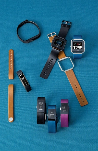 Shop Fitbit Blaze Leather Smart Watch Band In Black