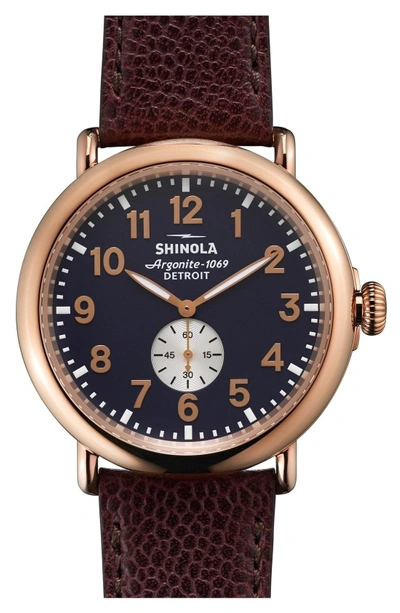 Shop Shinola 'runwell' Leather Strap Watch, 47mm In Oxblood/ Midnight Blue