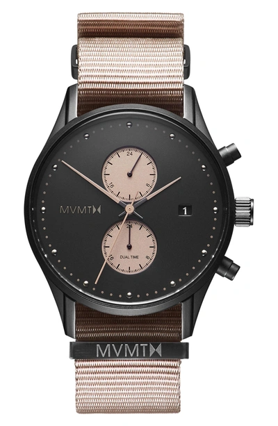 Shop Mvmt Voyager Chronograph Canvas Strap Watch, 42mm In Black/ Taupe