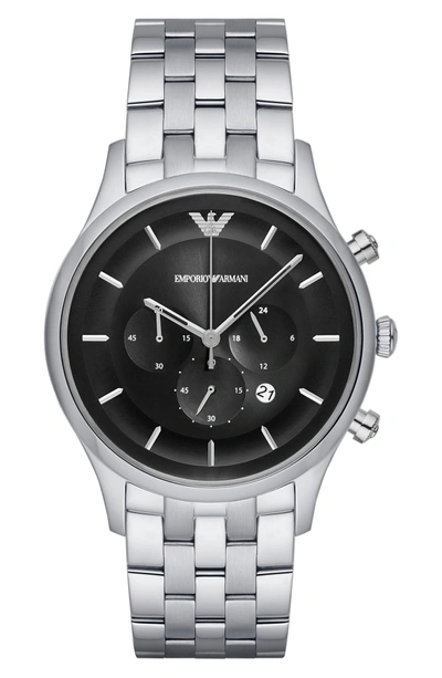 Shop Emporio Armani Chronograph Bracelet Watch, 43mm In Black/ Silver
