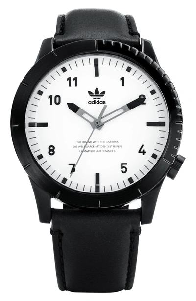 Shop Adidas Originals Cypher Leather Strap Watch, 42mm In Black/ White