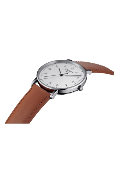 Shop Tissot Everytime Leather Strap Watch, 42mm In Beige/ Silver