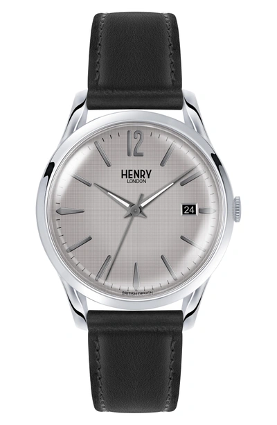 Shop Henry London Piccadilly Leather Strap Watch, 39mm In Black/ Grey/ Silver