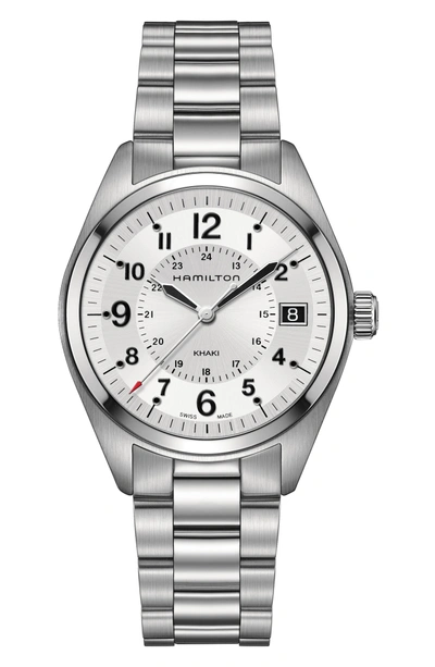 Shop Hamilton Khaki Field Bracelet Watch, 40mm In Silver