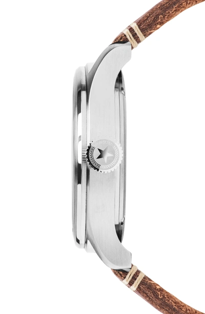 Shop Jack Mason Aviation Leather Strap Watch, 42mm In White/ Saddle