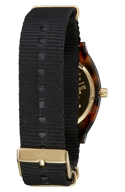 Shop Nixon Time Teller Nylon Strap Watch, 40mm In Black/ Tortoise Acetate