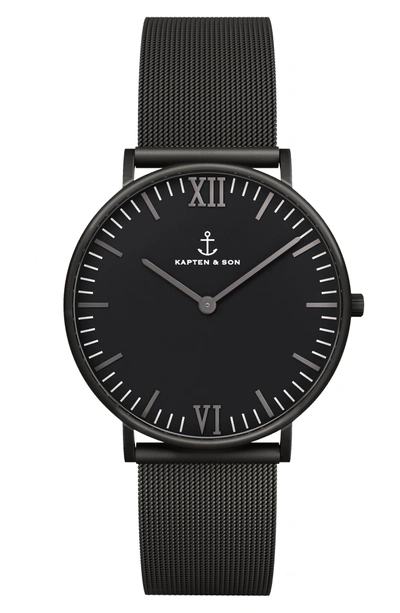 Shop Kapten & Son Campus Mesh Strap Watch, 40mm In Black