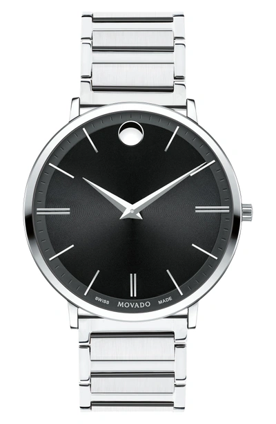 Shop Movado Ultra Slim Bracelet Watch, 40mm In Silver/ Black/ Silver