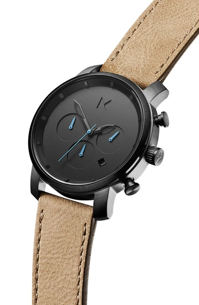 Shop Mvmt Chrono Chronograph Leather Strap Watch, 40mm In Sandstone/ Gunmetal