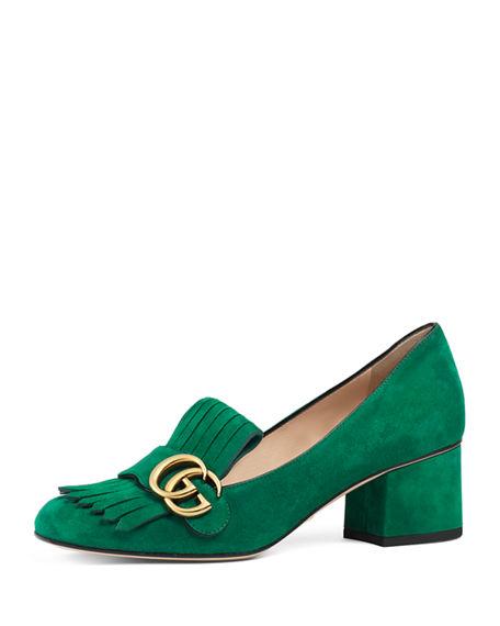 Gucci Marmont Fringe Suede 55mm Loafer In Green | ModeSens