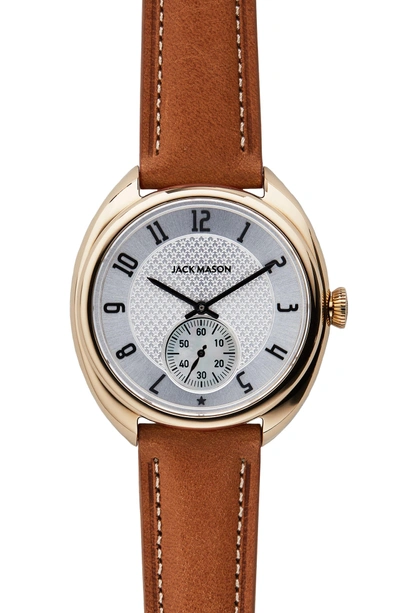 Shop Jack Mason Issue No. 1 Leather Strap Watch, 41mm In Tan/ White/ Gold