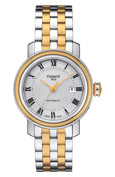 Shop Tissot Bridgeport Automatic Bracelet Watch, 29mm In Silver/ White/ Gold