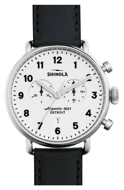 Shop Shinola The Canfield Chrono Leather Strap Watch, 43mm In Black/ White