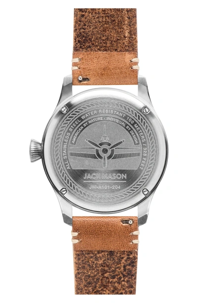 Shop Jack Mason Aviation Leather Strap Watch, 42mm In Grey/ Tan
