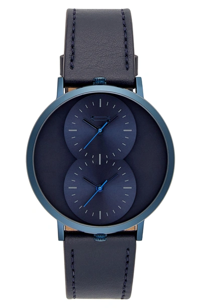 Shop Uri Minkoff Griffith Leather Strap Watch, 43mm In Blue