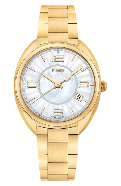 Shop Fendi Momento Mother Of Pearl Bracelet Watch, 34mm In Gold/ Mother Of Pearl