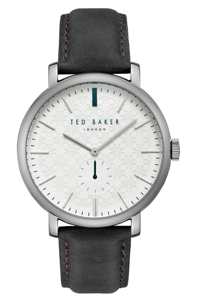 Shop Ted Baker Trent Leather Strap Watch, 44mm In White/ Dark Grey