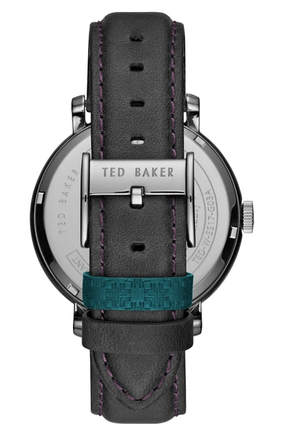Shop Ted Baker Trent Leather Strap Watch, 44mm In White/ Dark Grey