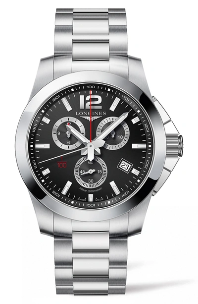 Shop Longines Conquest Multifunction Bracelet Watch, 44mm In Silver/ Black/ Silver