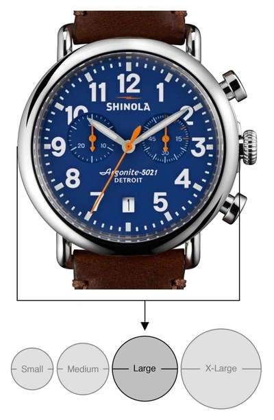 Shop Shinola 'the Runwell Chrono' Leather Strap Watch, 41mm In Dark Brown/ Blue