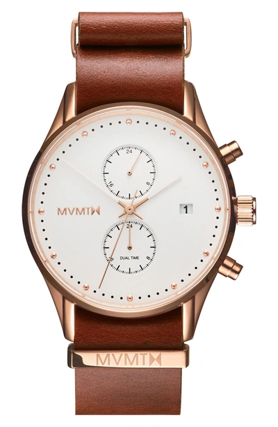 Shop Mvmt Voyager Chronograph Leather Strap Watch, 42mm In White/ Brown