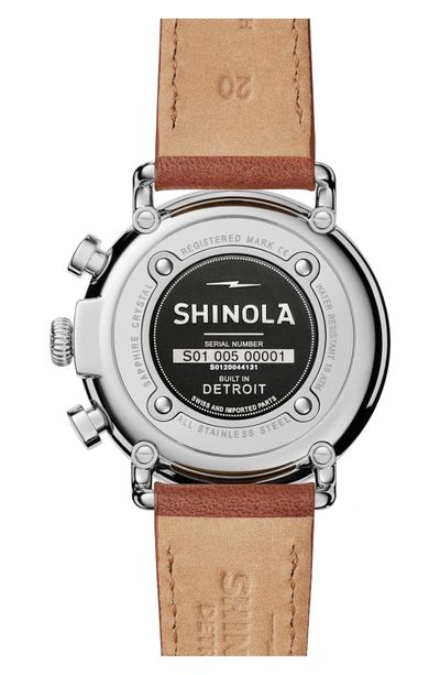 Shop Shinola The Runwell Chronograph Leather Strap Watch, 41mm In Tan/ Midnight Blue