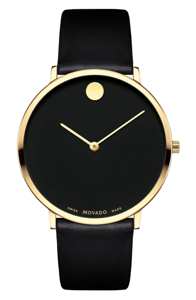 Movado Ultra Slim Special Edition Leather Strap Watch, 35mm In Black ...
