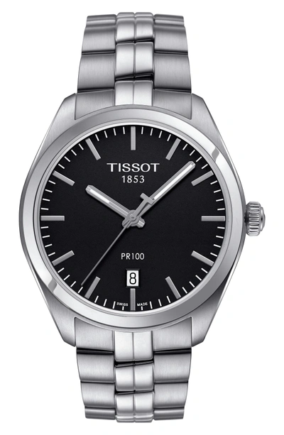 Shop Tissot Pr100 Bracelet Watch, 39mm In Silver/ Black/ Silver