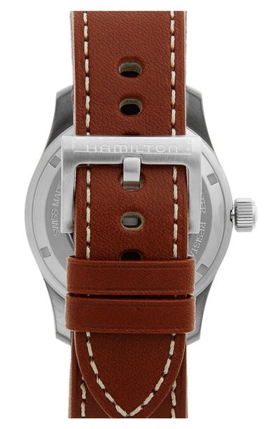 Shop Hamilton Khaki Field Automatic Leather Strap Watch, 42mm In Brown/ Black/ Silver
