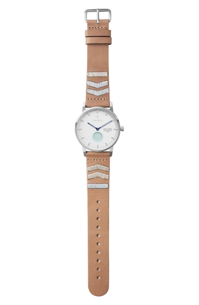 Shop Triwa Wave Falken Embroidered Leather Strap Watch, 38mm In Tan Embroidered/ White/ Silver