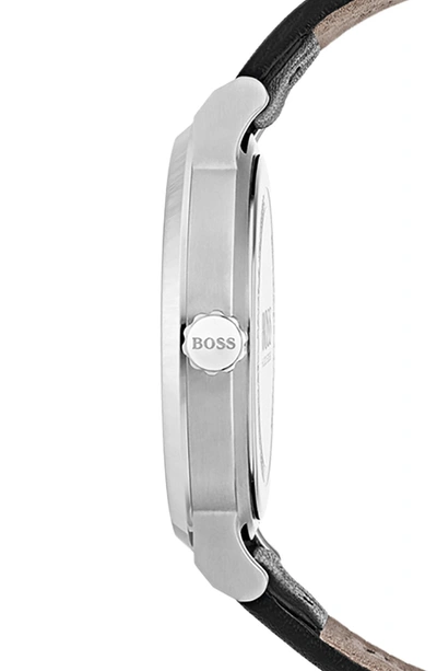 Shop Hugo Boss Essence Leather Strap Watch, 42mm In Black/ Black