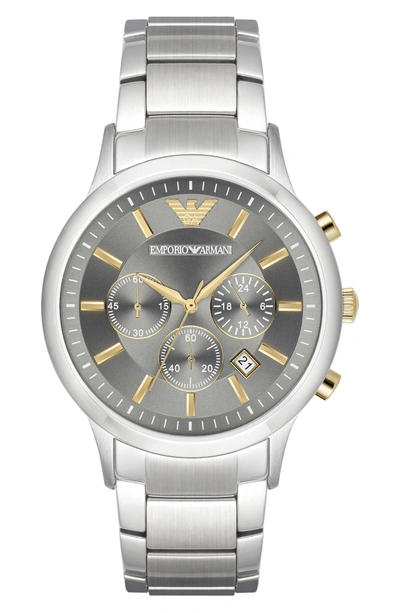 Shop Emporio Armani Chronograph Bracelet Watch, 43mm In Grey/ Silver
