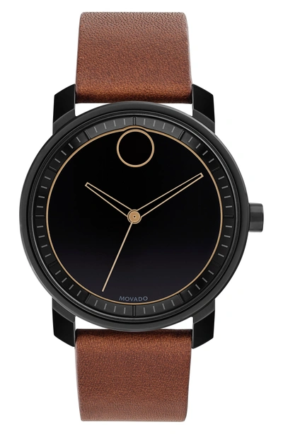 Shop Movado Bold Leather Strap Watch, 41mm In Brown/ Black