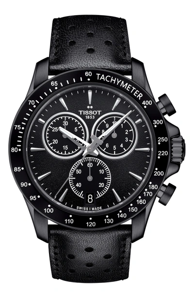 Shop Tissot V8 Chronograph Leather Strap Watch, 43mm In Black