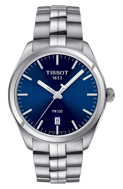 Shop Tissot Pr100 Bracelet Watch, 39mm In Silver/ Navy/ Silver