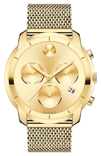 Shop Movado 'bold' Chronograph Mesh Strap Watch, 44mm In Gold
