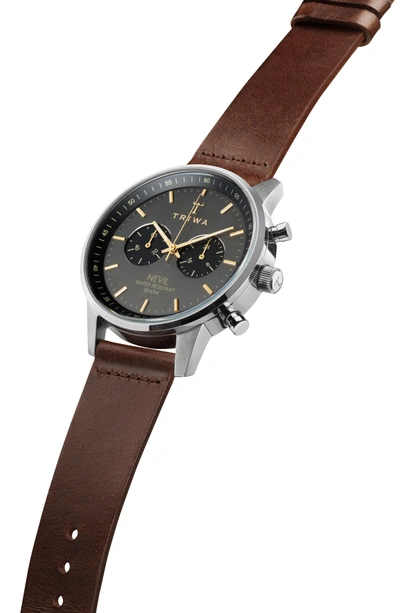 Shop Triwa Smoky Nevil Chronograph Leather Strap Watch, 42mm In Brown/ Grey/ Silver