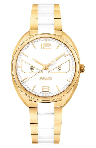 Shop Fendi Momento Bug Bracelet Watch, 34mm In Gold/ White/ Gold