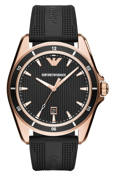 Shop Emporio Armani Silicone Strap Watch, 44mm In Black
