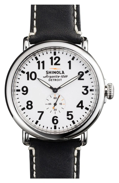 Shop Shinola 'the Runwell' Leather Strap Watch, 47mm In Black/ White
