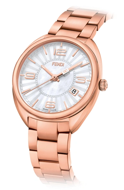 Shop Fendi Momento Mother Of Pearl Bracelet Watch, 34mm In Rose Gold/ Mop/ Rose Gold